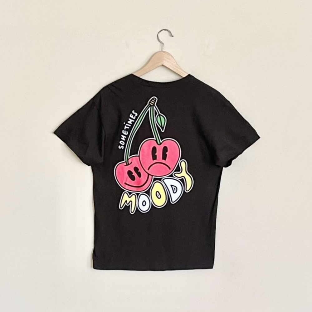 NEW A-Lab Moody Cherry Graphic Black T Shirt Adult size Medium